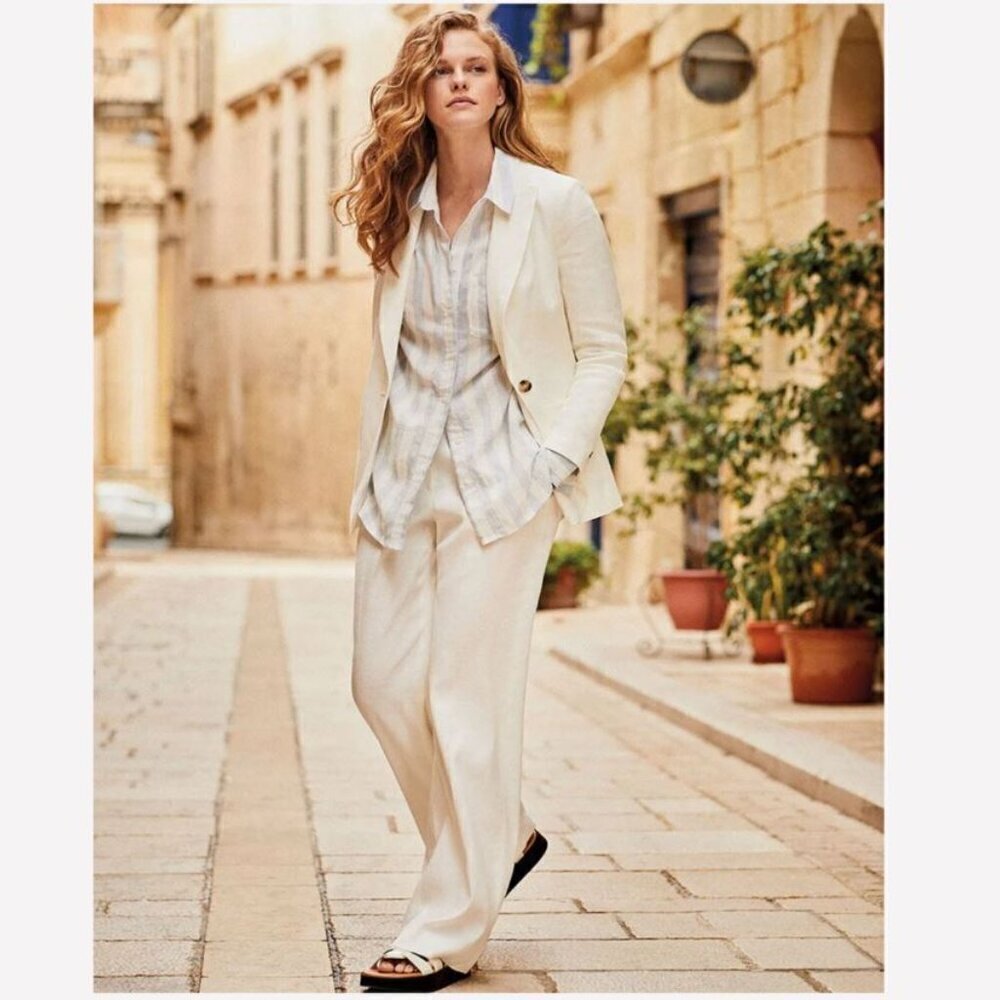 Rw&Co Linen Blend Wide Leg Mid Rise Pants Off White Color Plus Size